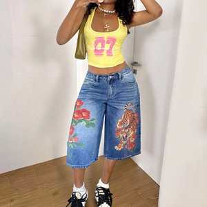 Jeans de Verano para Mujer, Estilo Y2K, Estampado Digital Floral de Tigre, Transpirables, Sueltos, Corte Recto, Cintura Baja, Lavado a la Piedra - Product Image 2