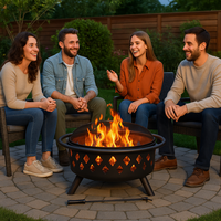Barbecue moderne d'extérieur en acier avec foyer, grille, four à charbon de bois et à bois pour pizza, fournitures de jardin et de terrasse, portable, avec pique-foyer