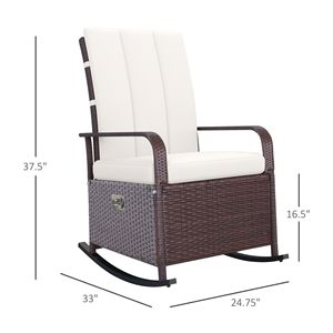 Sedia a dondolo reclinabile da esterno in vimini e rattan color crema, regolabile, con cuscino morbido e poggiapiedi - Product Image 3