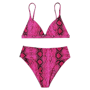 Pink Snake Print <b>Bikini</b> <b>Set</b> Women High Waist Two Piece Adjustable Strap <b>Triangle</b> Swimwear Summer Beachwear Wholesale - Product Image 3