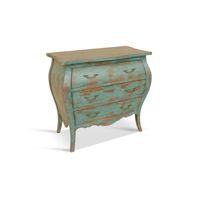 Commode à 3 tiroirs de style français bleu antique, meuble de rangement d'appoint de luxe vintage en bois, meuble de chambre à coucher