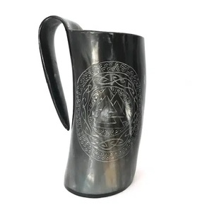 Eco-friendly Viking Drinking Horn Mug Rings Carving Handcrafted from 100% Natural Horn Customization is Available - Product Image 5