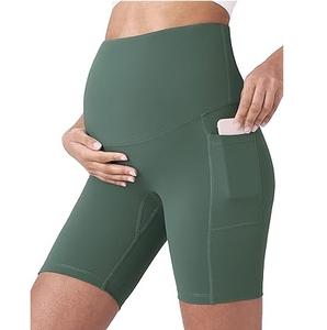 Legging de yoga et de sport taille haute pour femme, sans couture, à compression fitness, avec taille élastique et effet froncé aux fesses, pour la maternité et la grossesse, style short cycliste - Product Image 1