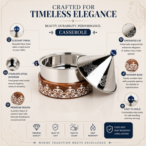 Casserole de luxe en acier inoxydable avec couvercle gravé |   Bol chauffe-plat isolé avec base en bois pour la maison et les restaurants - Product Image 5