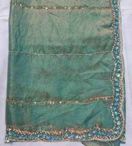 Saree en soie organza pure avec fil Zari paillettes pièce de chemisier long de Style indien pour les femmes pour les mariages et les fêtes - Product Image 1