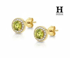 Pendientes de Oro de 14K con Halo de Piedras Preciosas Verdes, Fabricante de Joyería Fina de Lujo - Product Image 2
