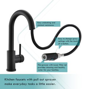 Rubinetto da cucina nero estraibile con funzione mini bar prep, rubinetti neri per lavabo bagno - Product Image 5