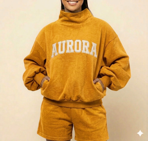 Women Mock Neck Top With <b>Shorts</b> Ease Set Warm Cozy Smooth Feel Relaxed Wear Everyday Style Chic Clothing - Product Image 1