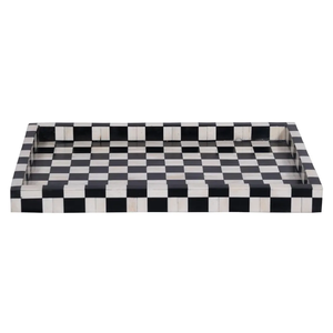 Luxury <b>Black</b> & White Checkered Pattern Bone Inlay <b>Serving</b> <b>Tray</b> Premium Quality For Home and Restaurant Decorative <b>Serving</b> <b>Tray</b> - Product Image 2