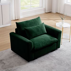 Poltrona singola in velluto a coste verde con seduta profonda e cuscino lombare per soggiorno, appartamento o ufficio - Product Image 1
