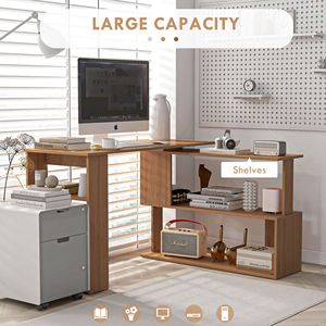 360 Degree Rotating Teak L-Shaped <b>Corner</b> Computer <b>Desk</b> Home Office with Storage Shelves for Writing Workstation - Product Image 4