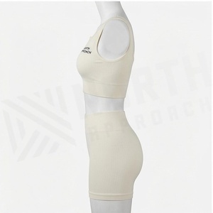 Ensemble de yoga côtelé 2 pièces North Approach, short taille haute et haut à col rond sans coutures, vêtements de sport pour femme - Product Image 2