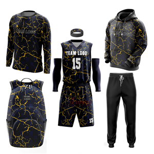 Full Custom Summer Basketball Team Athletic Apparel Gear Mockup-Breathable Short Plus Size Gold Lightning <b>Marble</b> Navy Blue - Product Image 1