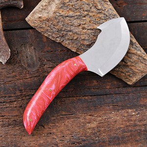 Cuchillo de caza y desollado de hoja fija de acero inoxidable con gancho para el intestino, mango de resina, espiga completa, personalizado OEM/ODM, con funda de cuero - Product Image 4