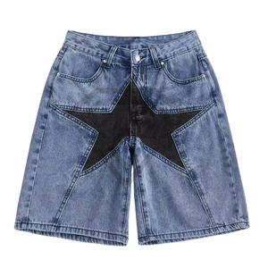 Pantalones Cortos Vaqueros Personalizados con Parches de Estrellas para Hombre y Mujer, Estilo Y2K, Holgados, Retro, Lavados, Fabricante y Proveedor - Product Image 3