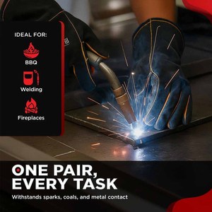 Gants de soudage en cuir de vachette renforcé, gants de sécurité industrielle, protection personnelle, lutte contre les incendies, barbecue, grillades - Product Image 5
