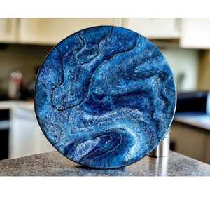 Planche à découper de luxe en résine et bois d'acacia, motif vague marine bleue, plateau de service en époxy, plateau à fromages et charcuteries, vente en gros - Product Image 3