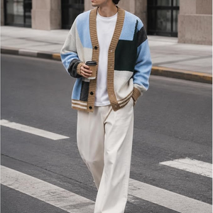 Premium Quality Trendy Streetwear Youth Men Warm Thickened <b>Chenille</b> Color Block Knitted Sweater Jumper for Winter Daily - Product Image 5