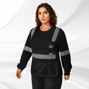 CLASS 1 Lime Green Hi-Vis Black Bottom Full-Zip FR Safety Sweatshirt LED <b>Flash</b> Reflective Long Sleeve Fleece Lining Waterproof - Product Image 5