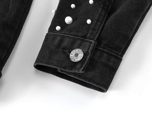Chaqueta Vaquera de Mujer con Adornos de Perlas, Chaqueta de Mezclilla de Lujo de Manga Larga, Estilo Casual, Personalizable OEM ODM, Venta al Por Mayor - Product Image 5