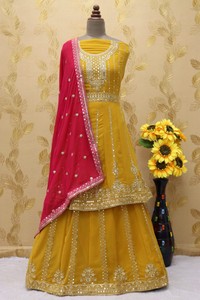 Georgette Silk Semi-Stitched Salwar Kameez with Embroidery & Sequins Work Modern Style <b>for</b> Wedding & Party Occasions - Product Image 2