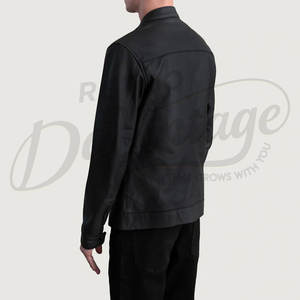 Chaqueta de Cuero Genuino Negra Premium para Hombre, Cuello Alto Minimalista, Corte Ajustado, Estilo Motero, Abrigo Casual - Product Image 5