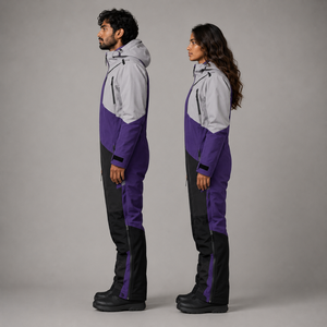 Combinaison de ski unisexe, couleurs violet, gris, noir, à blocs de couleur, avec capuche, fermeture éclair, imperméable, pour adulte - Product Image 2