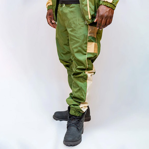 Men's Green Windproof Tracksuit Full <b>Zip</b> <b>Hooded</b> Sporty Jogging Set Color Blocking Design Side Pockets Polyester Material - Product Image 3