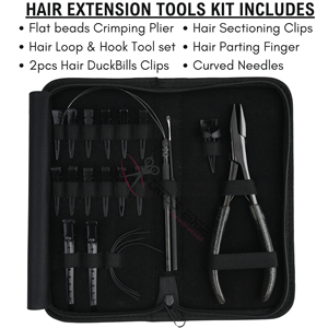 Hair Extension Tools Kit with Hair Extension Styling Grips Hair Divider Ring Black Wire Loop & Hook <b>Threader</b> Salon Equipment - Product Image 2