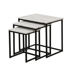 Heavy Duty Metal <b>Nesting</b> <b>Table</b> With Glass Top Strong Iron Frame Stackable Design For Living Room Furniture - Product Image 3