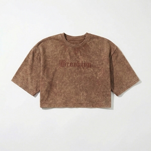 Marble-Wash Brown Crop Top & Wide-Leg <b>Sweat</b> <b>Set</b> — Vintage-Inspired Athleisure Lounge <b>Set</b> | OEM Casual & Streetwear Manufacturer - Product Image 3