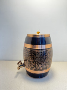 Réservoir de distribution d'eau en cuivre pur de qualité supérieure, forme baril, 11L, gravé au laser motif floral damassé, Matka, étanche, avec robinet, pour camping - Product Image 6