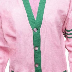Pink Green Contrast Knitted <b>Cardigan</b> <b>Women</b> V Neck Long Sleeve Casual Solid Color Button Front <b>Sweater</b> Full Sleeve Regular Fit - Product Image 6