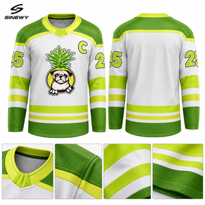Camiseta de Hockey sobre Hielo Personalizada con Estampado Sublimado de Piña en la Parte Delantera, Manga Larga, Absorbe la Humedad, Protección UV, Unisex para Adultos, Blanca - Product Image 6