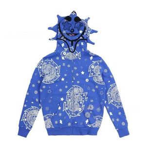 เสื้อสเวตเตอร์มีฮู้ดสีดำพร้อมซิปพิมพ์ลายการ์ตูนลายดวงตารูปดาวสตรีทแวร์ผู้ชายทรงพอดีตัวผ้าฝ้ายถักสำหรับฤดูใบไม้ร่วง - Product Image 4