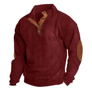 <b>Men's</b> <b>White</b> Quarter-Zip Knit <b>Sweater</b> With Brown Leather Accents And Button Closure Casual Autumn Wear - Product Image 4