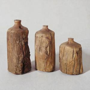 Jarrones de Madera Rústicos Hechos a Mano, Minimalistas, Únicos, de Madera Carbonizada, Jarrón Decorativo Estilo Japonés Wabi Sabi, Decoración de Estante de Madera Sólida - Product Image 2