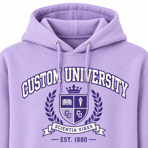 Sweat à capuche vintage lavande pour femme, motif universitaire, avec poche avant, idéal pour l'hiver, tenue de campus, vente en gros OEM ODM - Product Image 3
