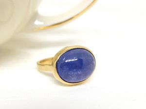 Tanzanite Solitaire <b>Ring</b> 925 Sterling Silver 14K <b>Gold</b> Plated Blue Gemstone Cabochon Handmade Luxury - Product Image 5