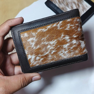 Portefeuille en cuir de vachette premium avec poils, fait main, en cuir véritable pour homme, portefeuille fin à double pli - Product Image 5
