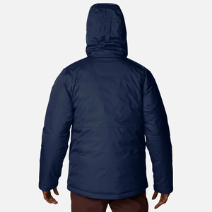 Blouson matelassé en toile bleu marine à capuche pour homme, doublure Sherpa, fermeture éclair, coupe-vent, design décontracté hiver, rembourrage en polyester à motif lettres - Product Image 2