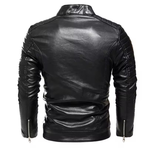 Custom Mens Stylish Black <b>Cow</b> Skin Winter Leather Jacket with Zip-Up Front Ribbed Sleeves and Side Chest Pockets Leather jackets - Product Image 2