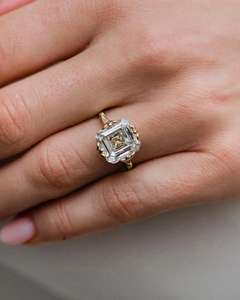 Luxury 3.01CT Asscher Cut <b>Diamond</b> Promise Solitaire <b>Ring</b> Lab Grown 14K Yellow Gold Jewelry For Wedding Gift Charms - Product Image 1