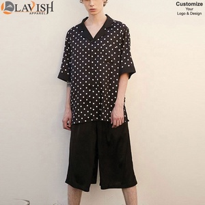 INCERUN hommes soie Satin confortable demi manches revers pyjamas ensembles 2 pièces coupe ample à pois imprimé respirant séchage rapide 50 ensembles - Product Image 3