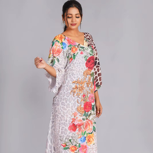 Hand Block Print Cotton <b>Kaftan</b> Dress, Floral Maxi <b>Plus</b> <b>Size</b>, Winter Style Gifts, Valentines Clothing Great Price - Product Image 1