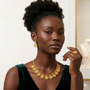 Premium 24K Gold Plated Copper Brass 4-Piece Necklace Set Women Jewelry Smooth Polished Surface Elegant Design Wedding <b>Gift</b> - Product Image 2