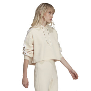 Sweat-shirt à capuche court personnalisé pour femme, blanc cassé, avec bandes latérales, coupe ample, style streetwear, idéal pour le sport et la gym - Product Image 2