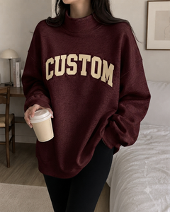 Sweat-shirt oversize à col montant pour femme, imprimé lettres personnalisées, épaules tombantes, manches longues, en coton tricoté, pull automne-hiver - Product Image 1