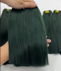 Precio al por mayor 100% Raw Virgin Vietnamita Humano Peluca Trama Hueso Recto Color verde oscuro Super Doble Extensiones de cabello dibujado - Product Image 5