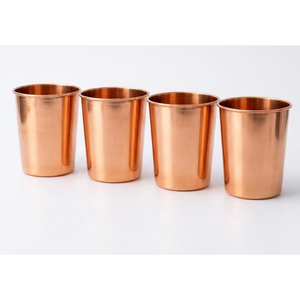 Vaso de agua de cobre puro con acabado mate, forma de Dholak, estilo medio martillado, para uso en el hogar, hoteles y restaurantes. - Product Image 2